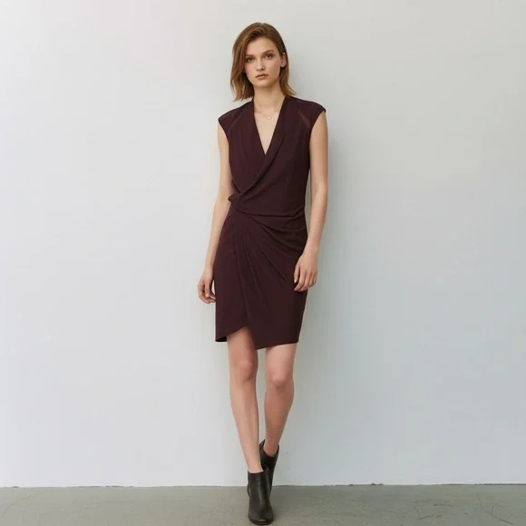 Helmut Lang Molten Drape Twist Front Dress Plum Burgundy Asymmetrical Cocktail 2 - Picture 2 of 16